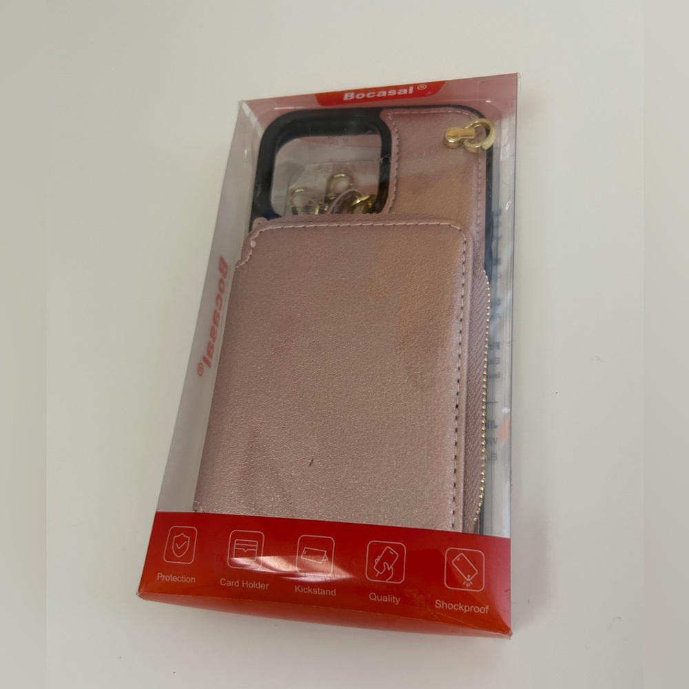 Bosasal Crossbody Phone Case for iPhone 14 Pro Max Rose Gold